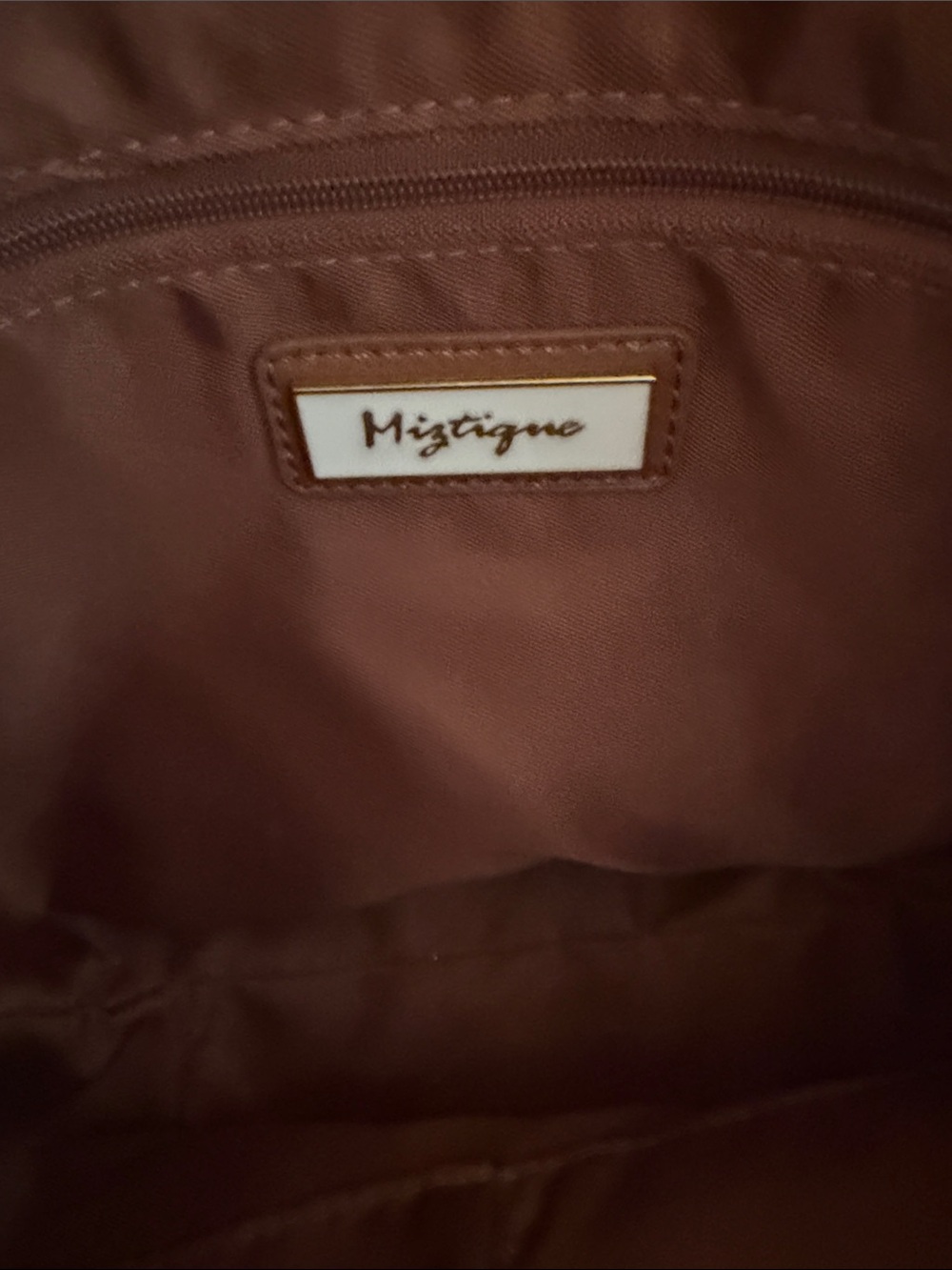 Miztique Chestnut Brown Leather Shoulder Tote with Gold Hardware - Picture 5 of 5